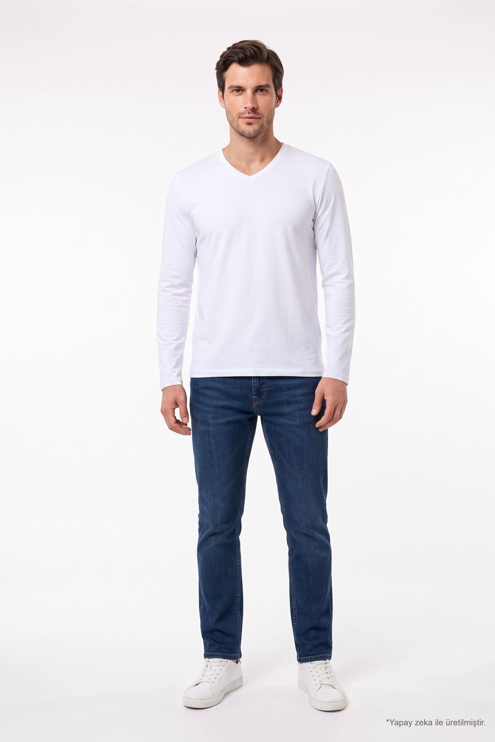 SLIM FIT LONG SLV V NECK PLAIN LYC  T-SHIRT