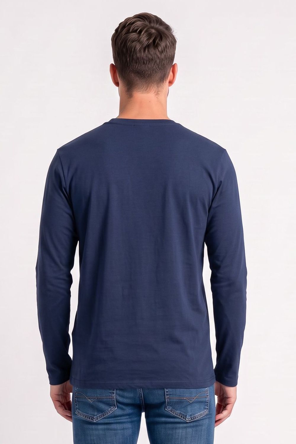 Erkek Slim Fit Dar Kesim Pamuklu Yumuşak Dokulu V Yaka Süprem Lacivert Basic Sweatshirt