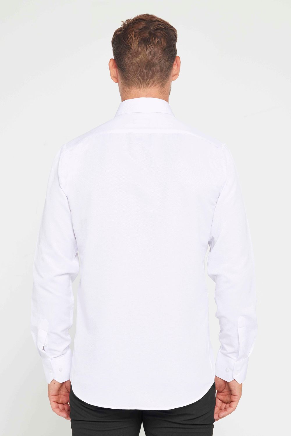 Modern Slim Fit Uzun Kollu Pamuklu Kolay Ütü Armürlü Erkek Beyaz Gömlek