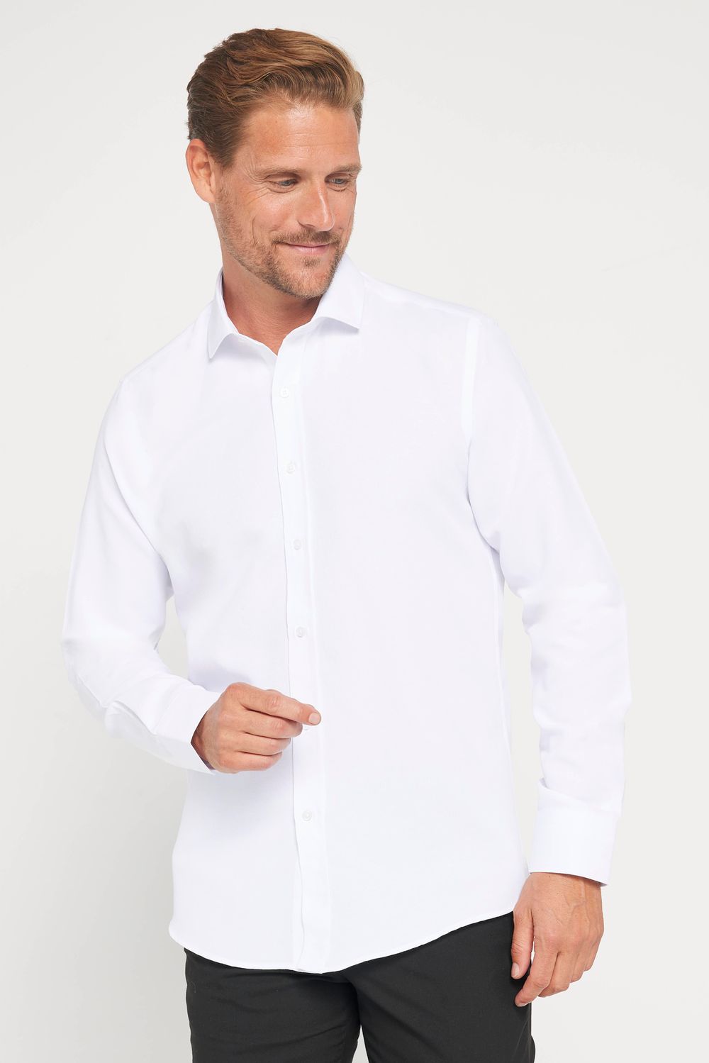 Modern Slim Fit Uzun Kollu Pamuklu Kolay Ütü Armürlü Erkek Beyaz Gömlek