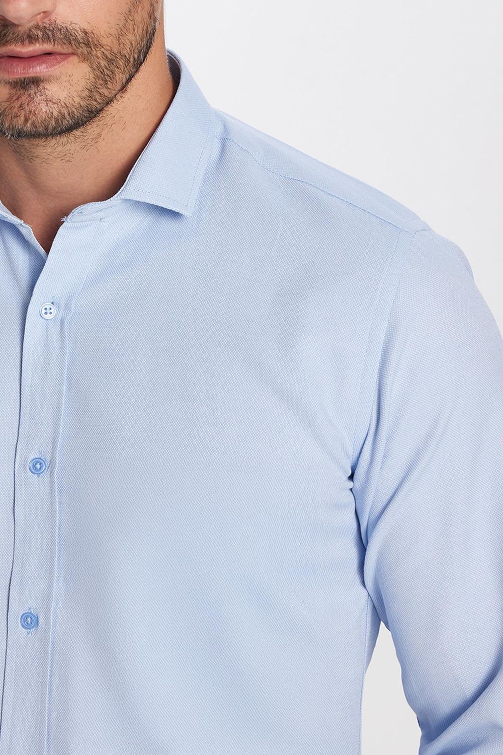 Modern Slim Fit Pamuklu Kolay Ütü Armürlü Erkek Gömlek