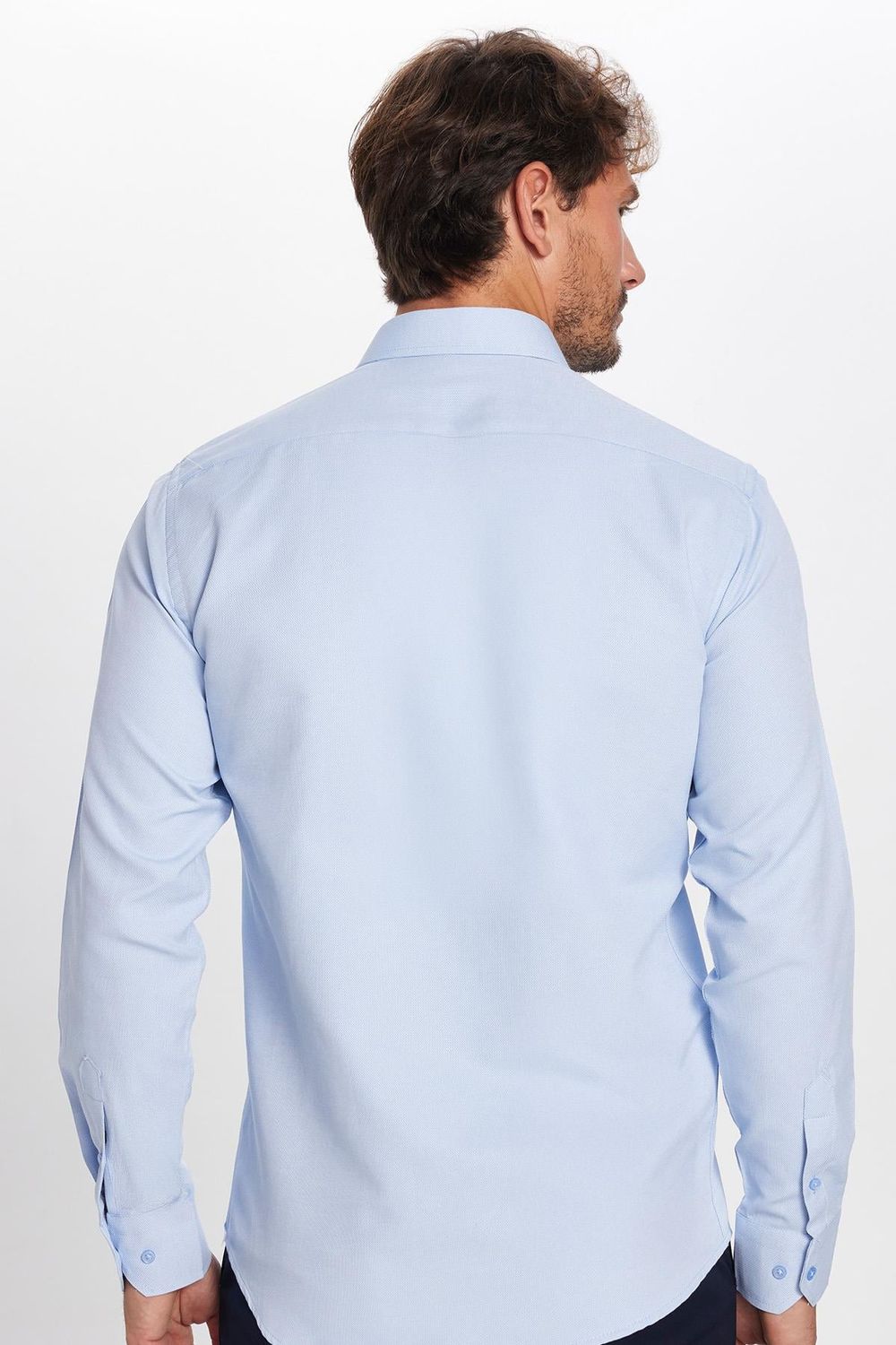 Modern Slim Fit Pamuklu Kolay Ütü Armürlü Erkek Gömlek