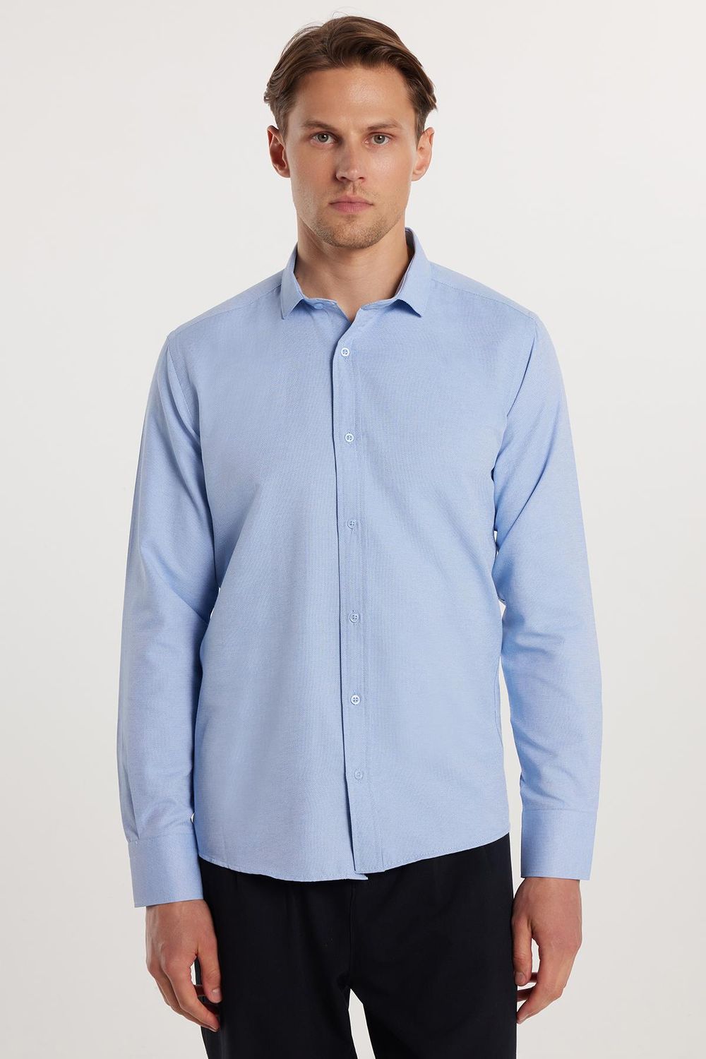 Modern Slim Fit Pamuklu Kolay Ütü Armürlü Erkek Gömlek