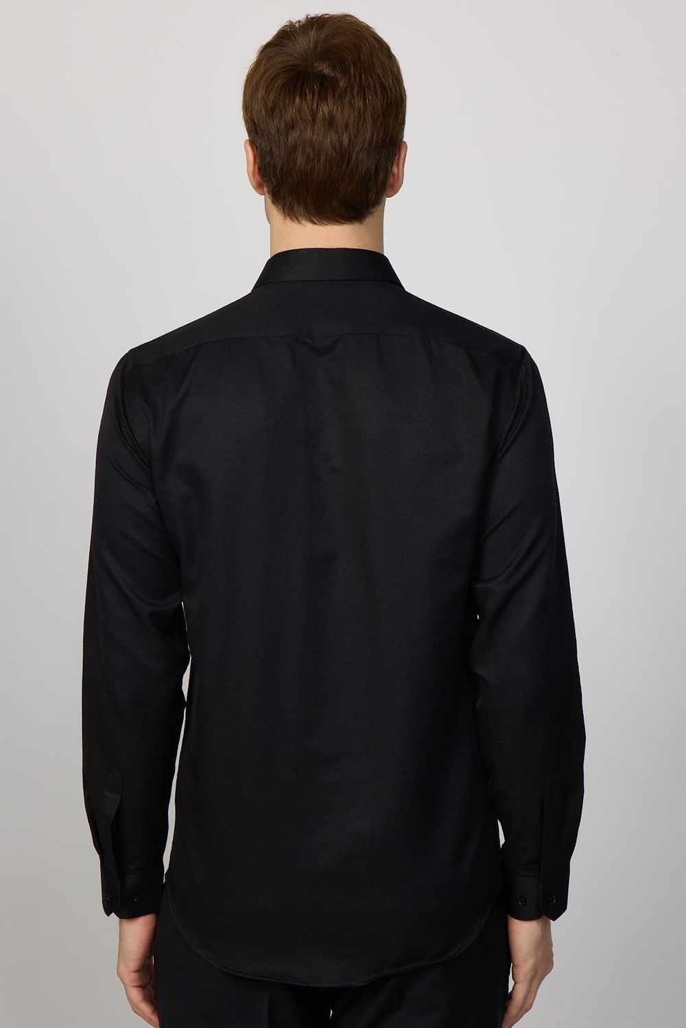 Modern Slim Fit Pamuklu Kolay Ütü Armürlü Erkek Siyah Gömlek