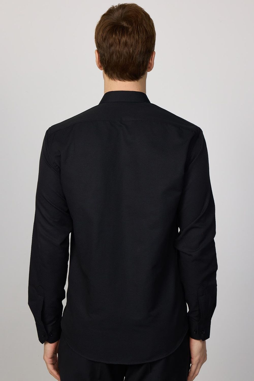 Modern Slim Fit Pamuklu Kolay Ütü Armürlü Erkek Siyah Gömlek