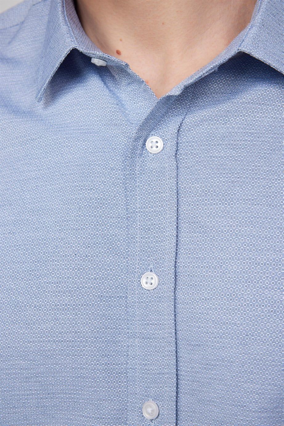 Modern Slim Fit Pamuklu Kolay Ütü Armürlü Erkek Gri Gömlek
