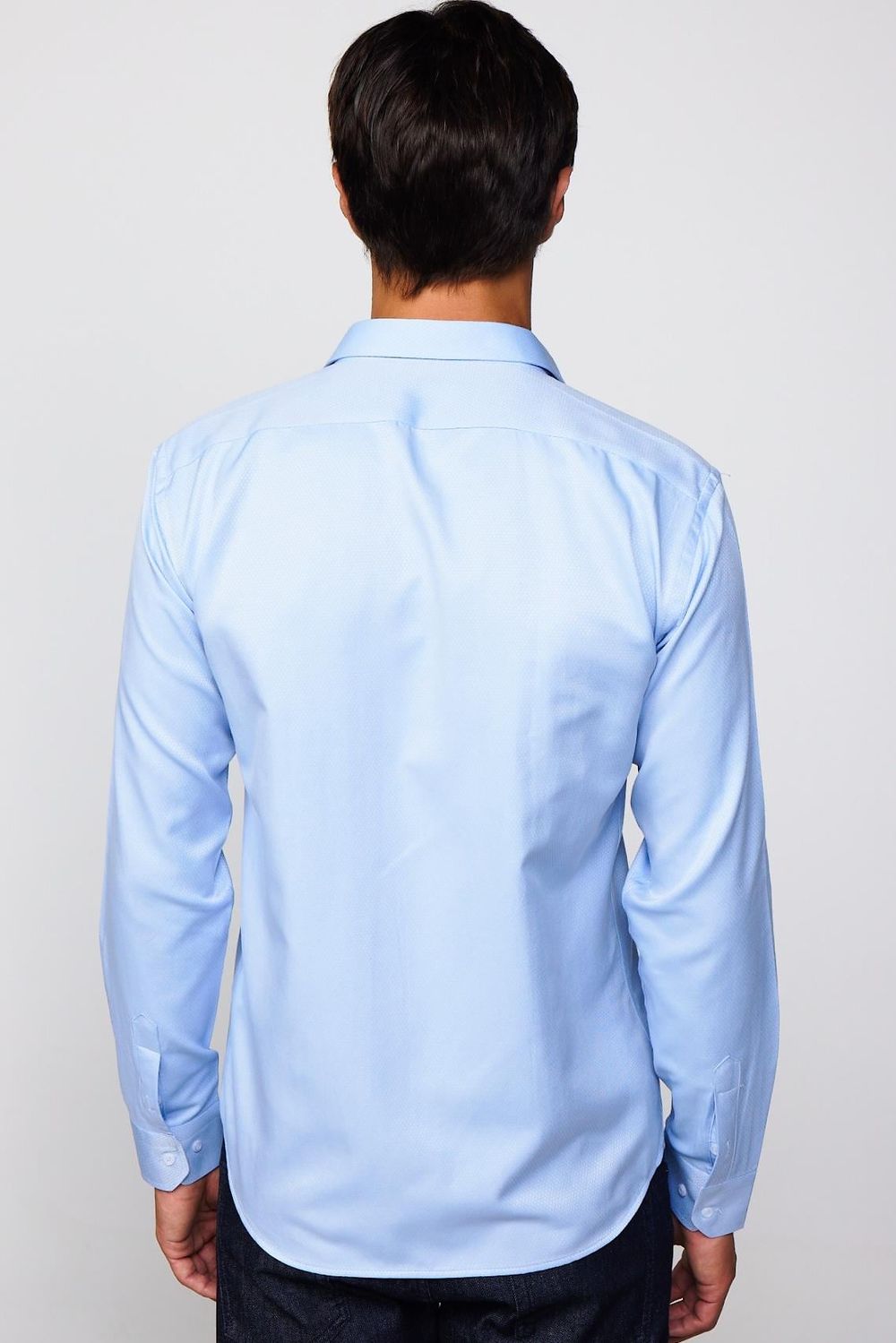 Modern Slim Fit Pamuklu Kolay Ütü Armürlü Mavi Erkek Gömlek