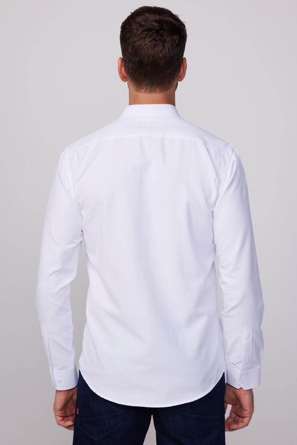 Modern Slim Fit Pamuklu Kolay Ütü Armürlü Beyaz Erkek Gömlek