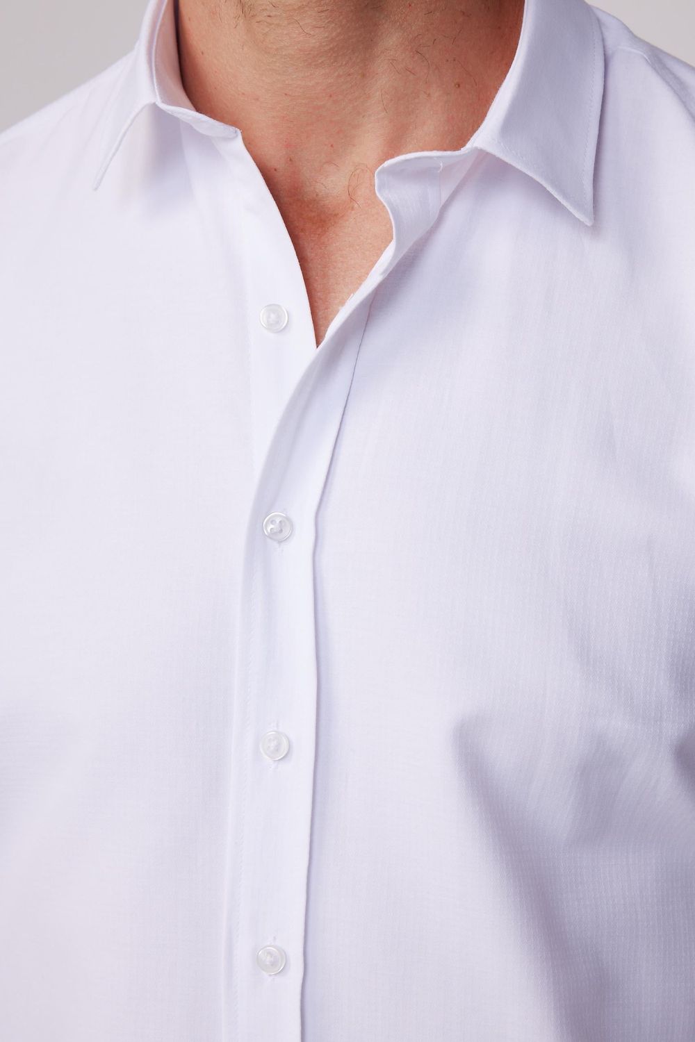 Modern Slim Fit Pamuklu Kolay Ütü Armürlü Beyaz Erkek Gömlek