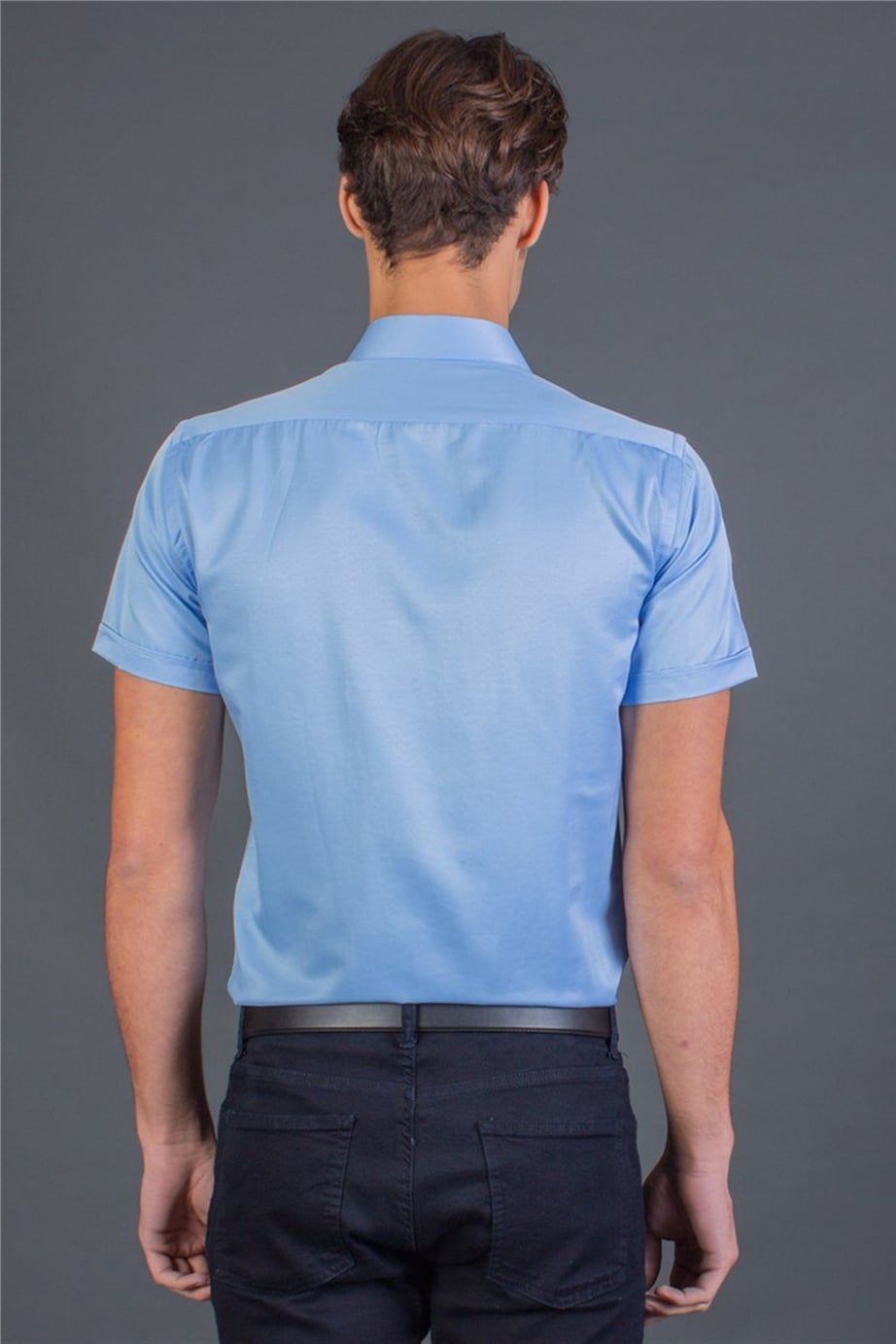 Modern Slim Fit Kısa Kol Düz Saten Erkek Gömlek