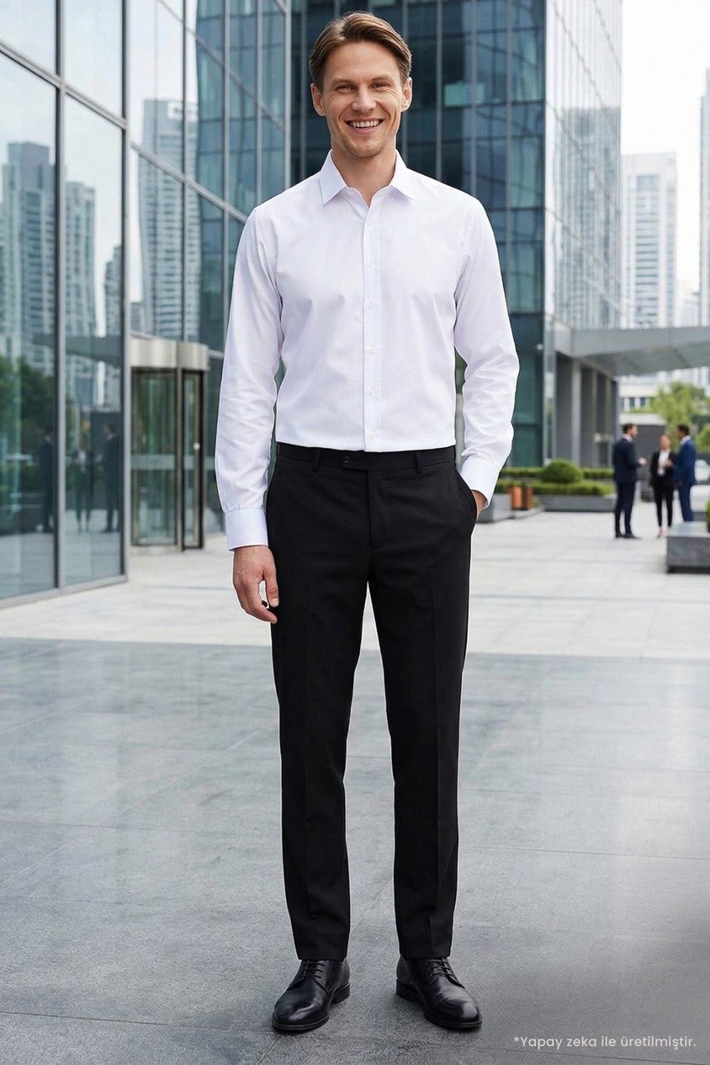 Erkek Modern Slim Fit Düz Saten Pamuklu Beyaz Gömlek