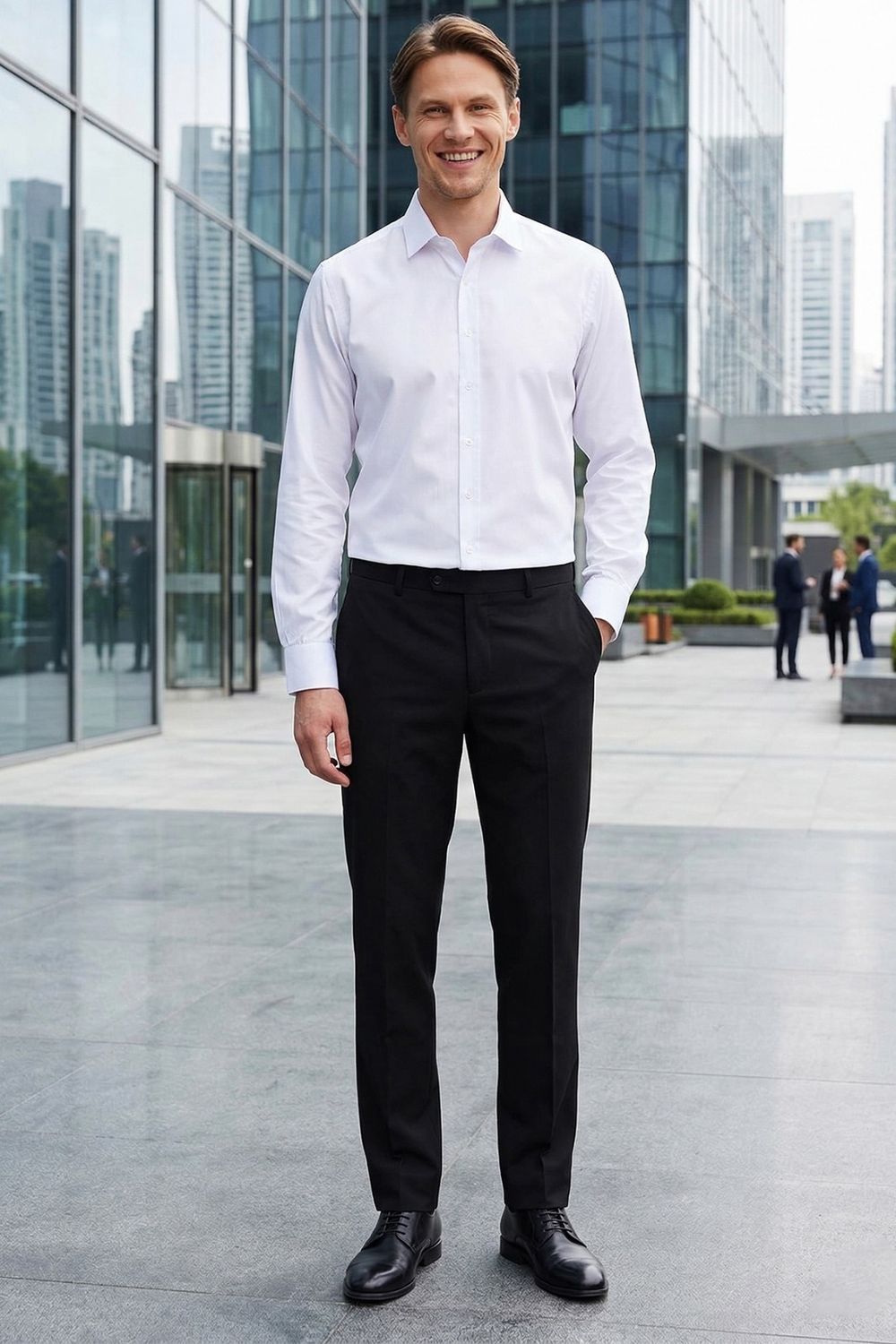 Erkek Modern Slim Fit Düz Saten Pamuklu Beyaz Gömlek