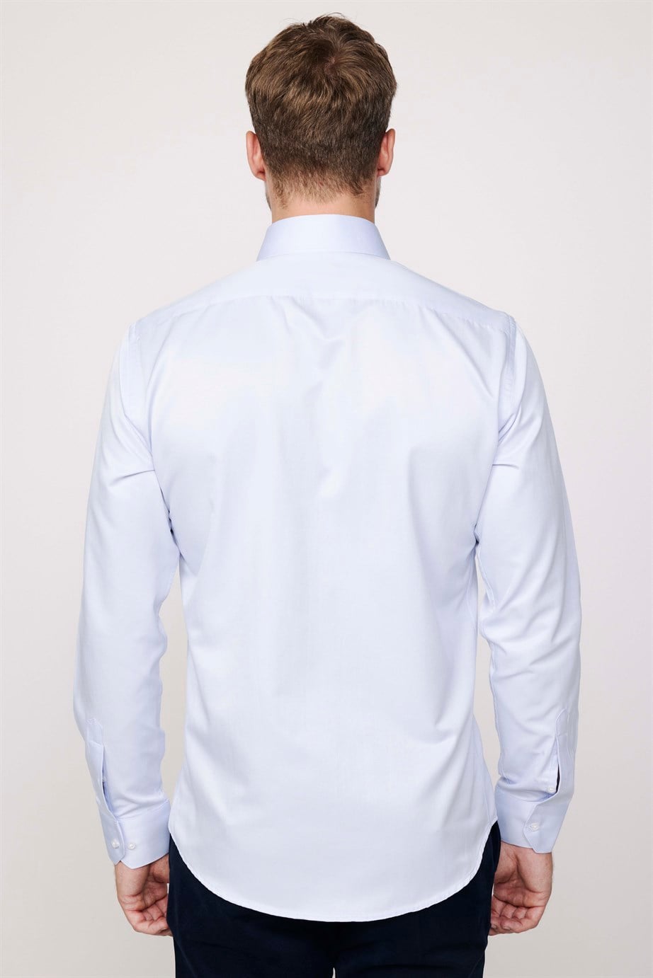 Modern Slim Fit Düz Saten Pamuklu Erkek Mavi Gömlek