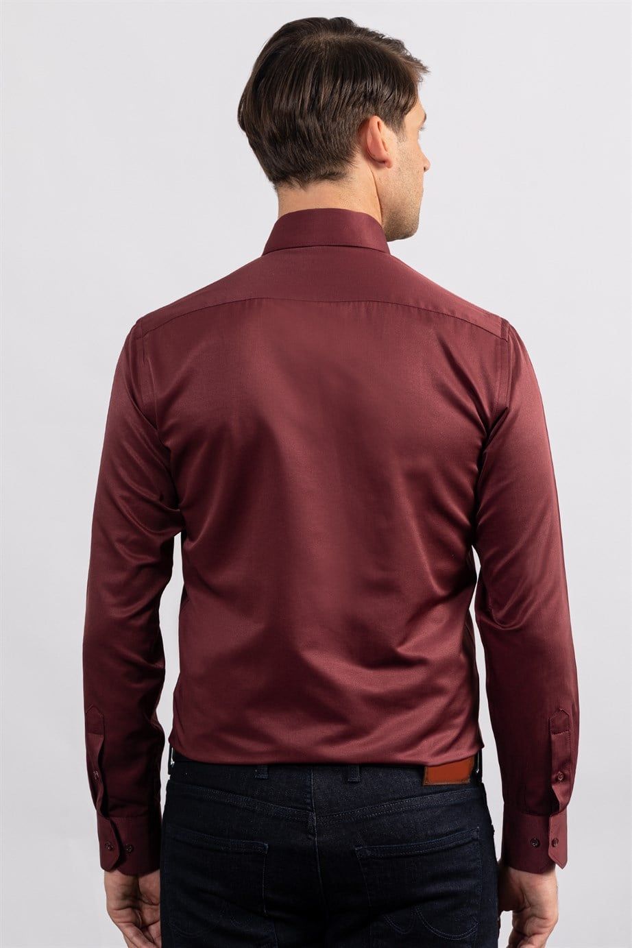 Modern Slim Fit Düz Saten Erkek Gömlek
