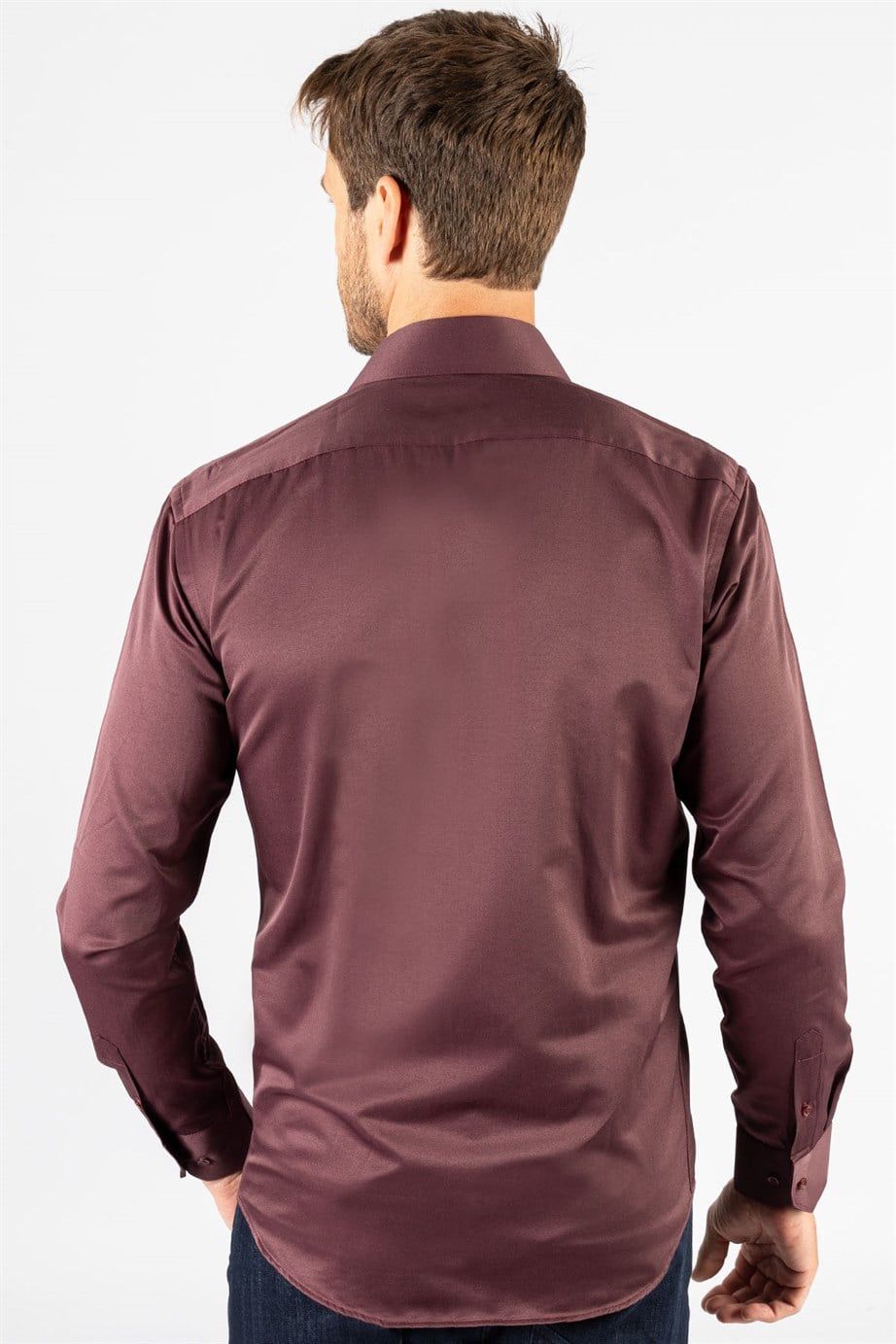 Modern Slim Fit Düz Saten Erkek Gömlek