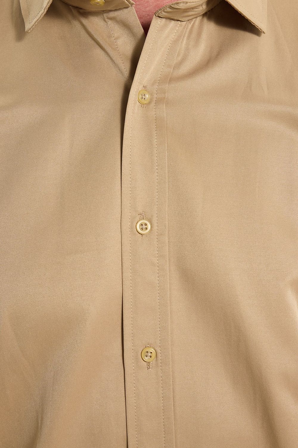 Erkek Modern Slim Fit Düz Saten Pamuklu Krem Gri Gömlek