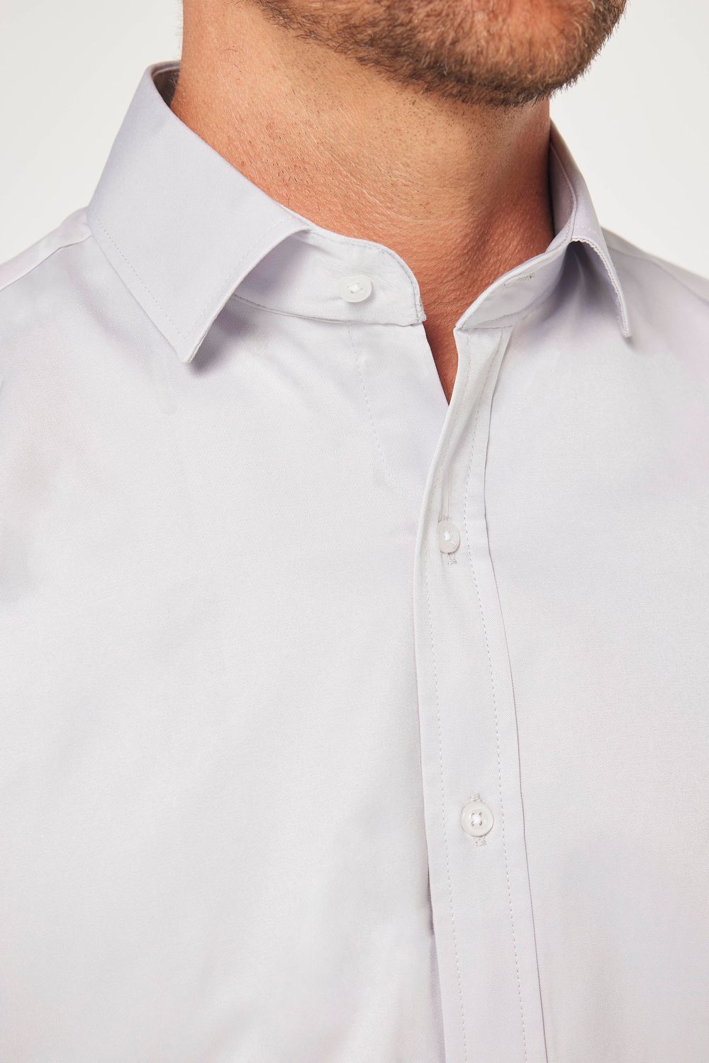 Modern Slim Fit Uzun Kollu Düz Saten Pamuklu Erkek Gri Gömlek