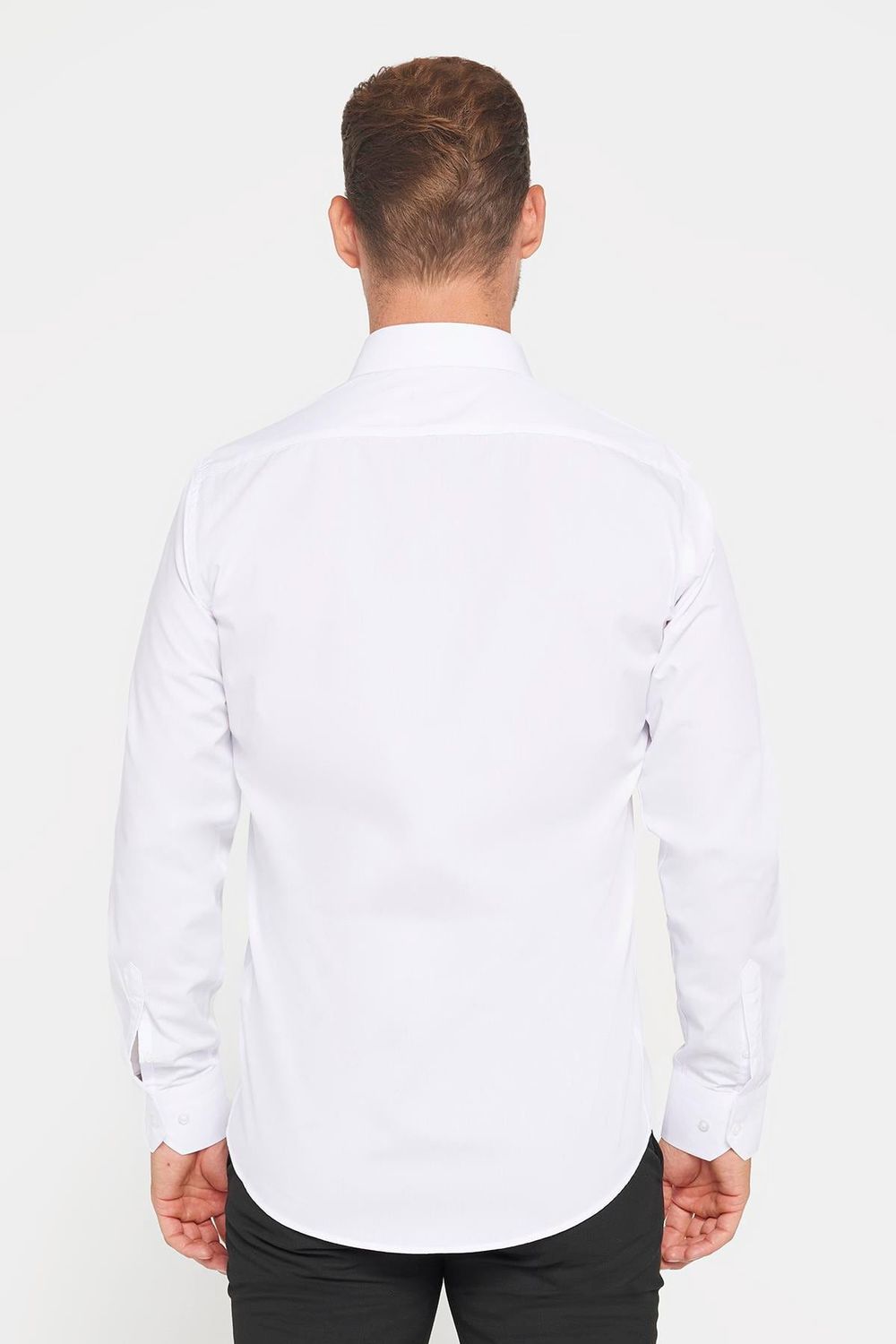 Modern Slim Fit Uzun Kollu Pamuklu Kolay Ütü Erkek Beyaz Gömlek