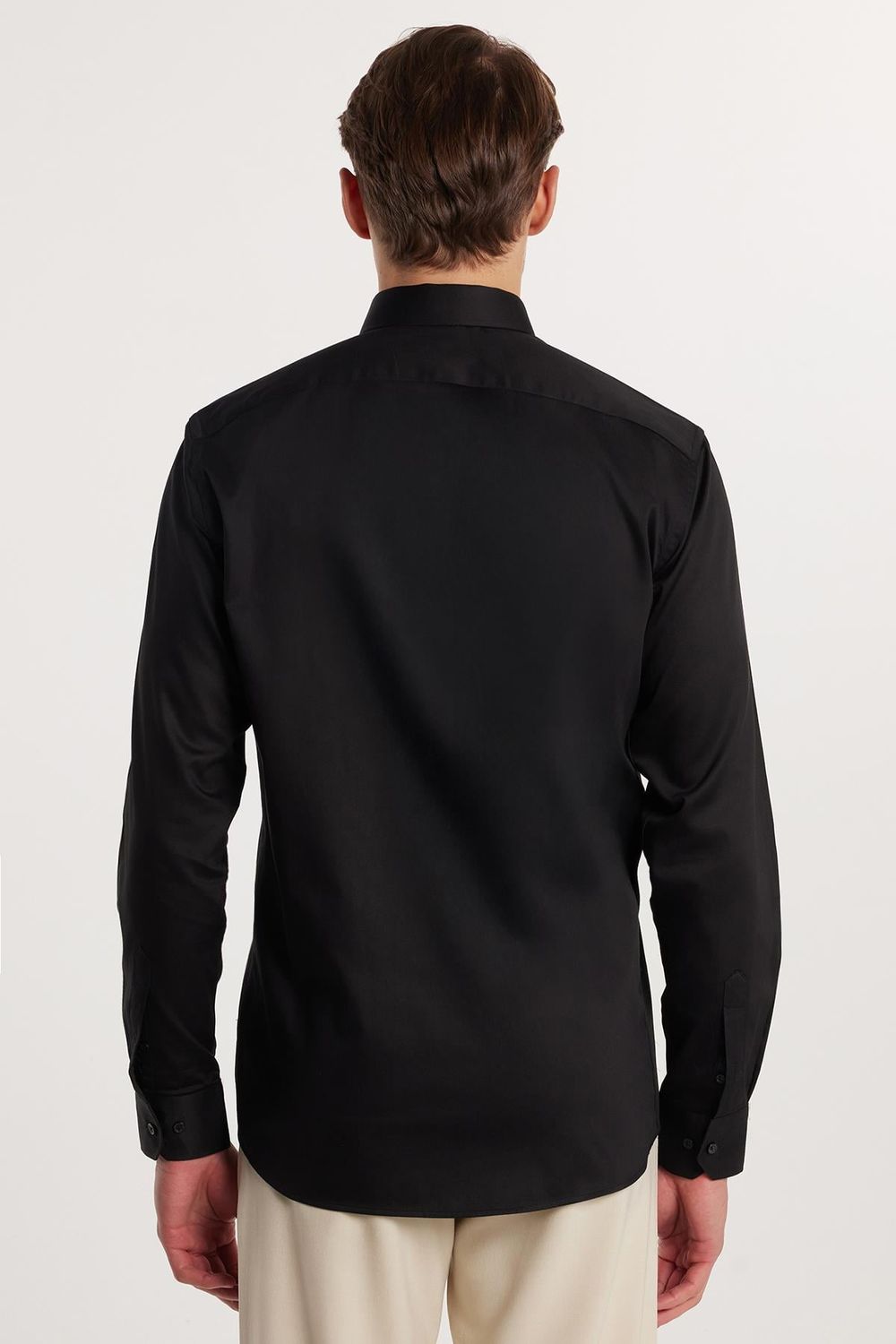 Modern Slim Fit Uzun Kollu Pamuk Saten Premium Seri Erkek Siyah Gömlek