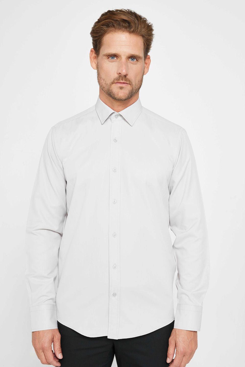 Modern Slim Fit Uzun Kollu Düz Erkek Gri Gömlek