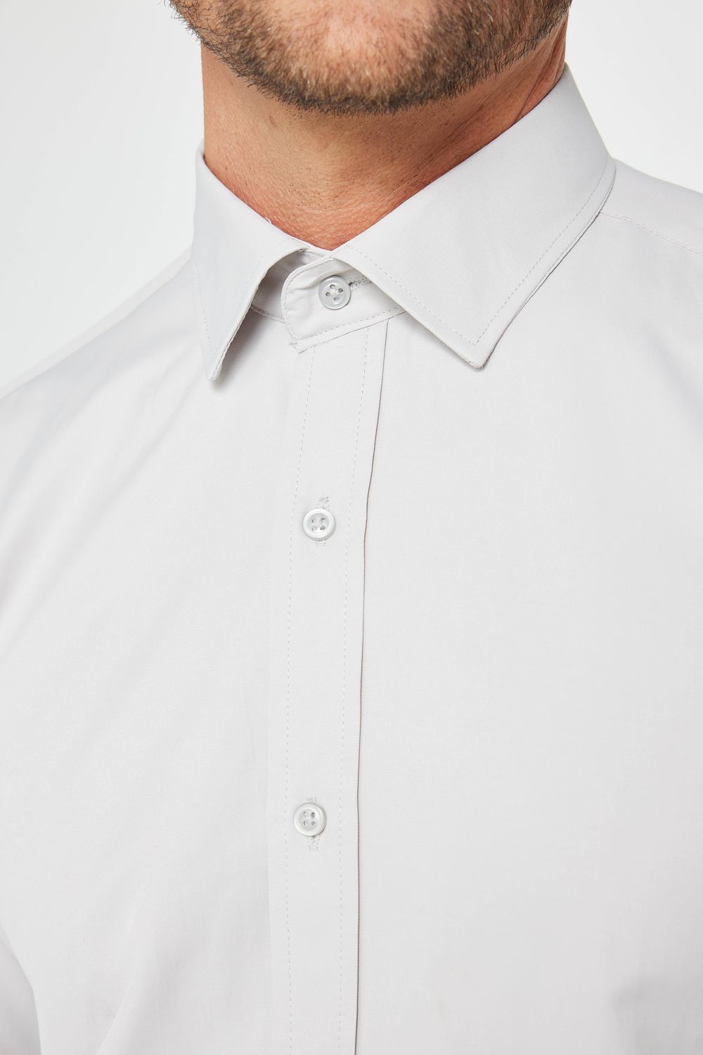 Modern Slim Fit Uzun Kollu Düz Erkek Gri Gömlek
