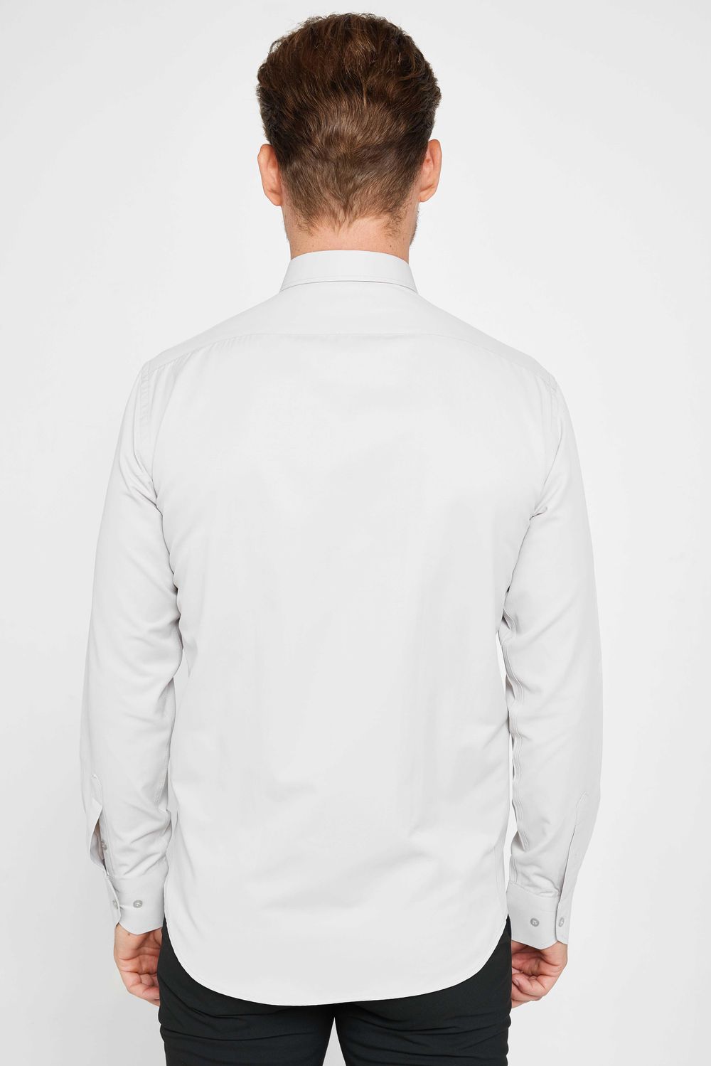 Modern Slim Fit Uzun Kollu Düz Erkek Gri Gömlek