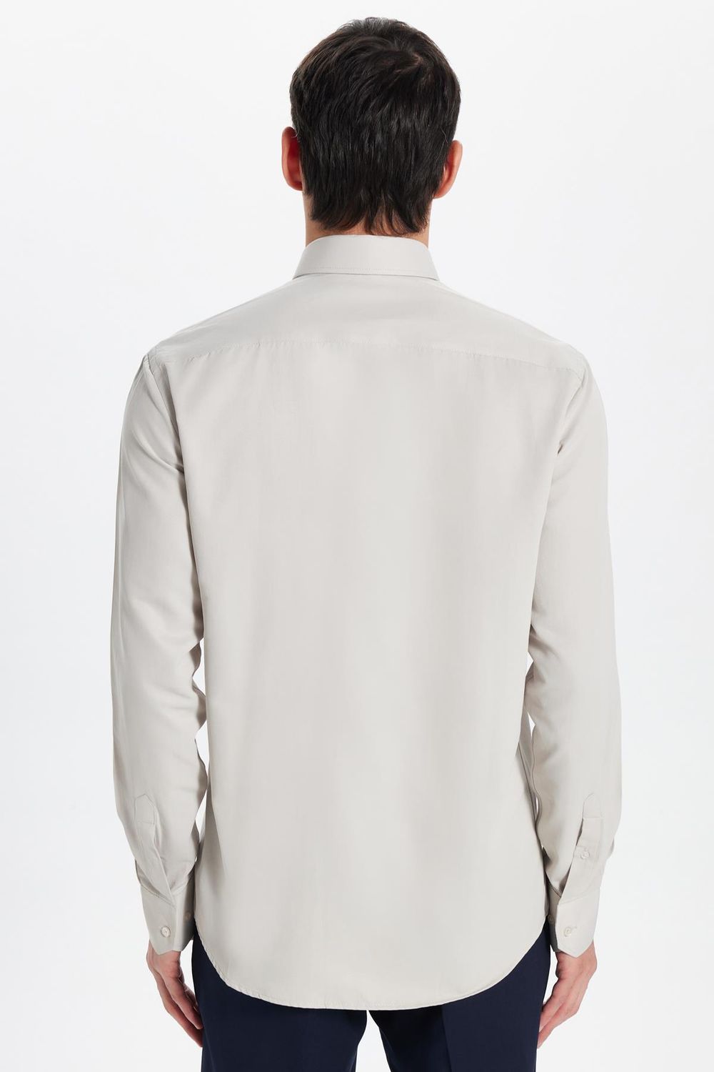Erkek Modern Slim Fit Pamuklu Düz Bej Gömlek