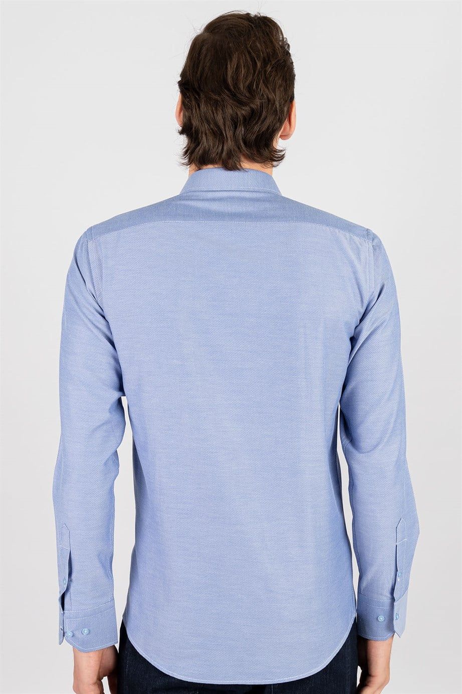 Modern Slim Fit Dar Kesim Armürlü Erkek Gömlek