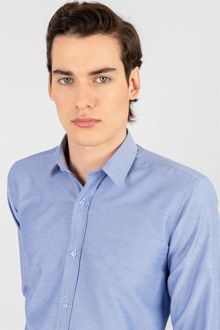 Modern Slim Fit Dar Kesim Armürlü Erkek Gömlek