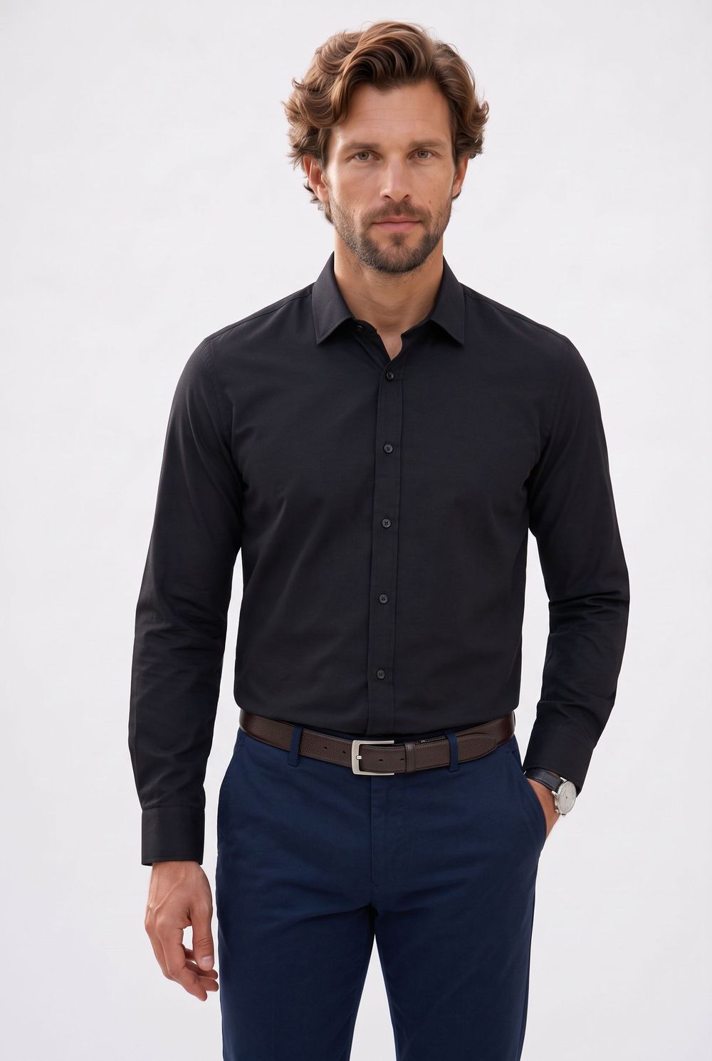 Modern Slim Fit Pamuklu Kolay Ütü Armürlü Erkek Gömlek