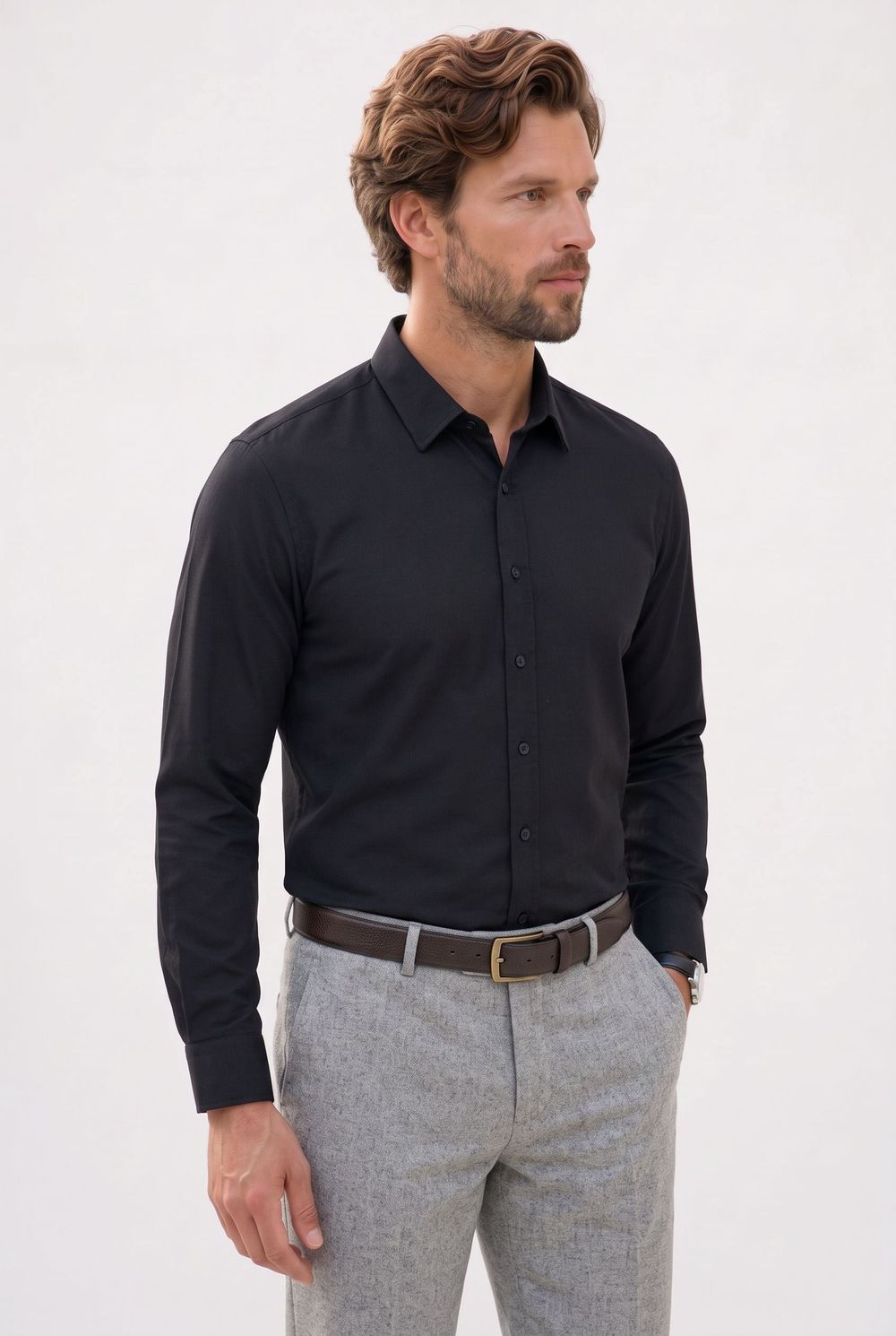 Modern Slim Fit Pamuklu Kolay Ütü Armürlü Erkek Gömlek