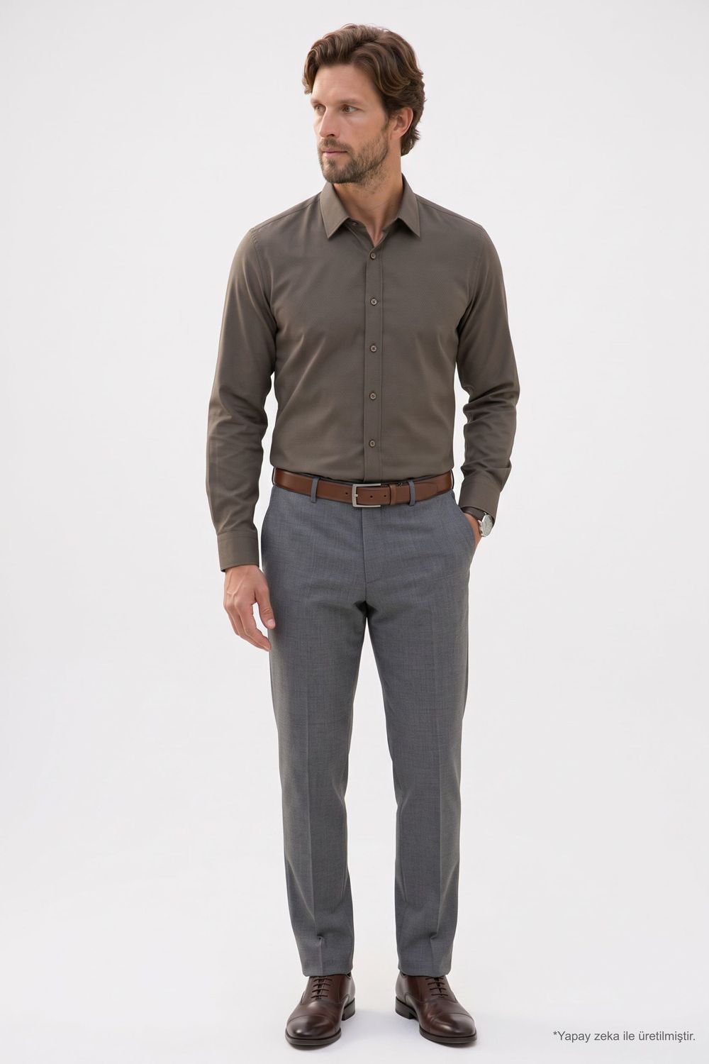 Modern Slim Fit Pamuklu Kolay Ütü Armürlü Erkek Gömlek