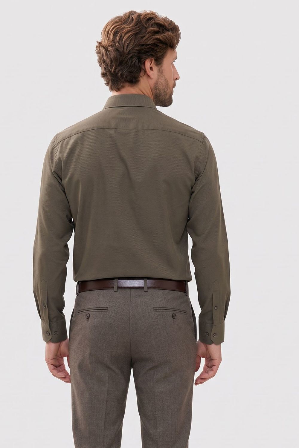 Modern Slim Fit Pamuklu Kolay Ütü Armürlü Erkek Gömlek
