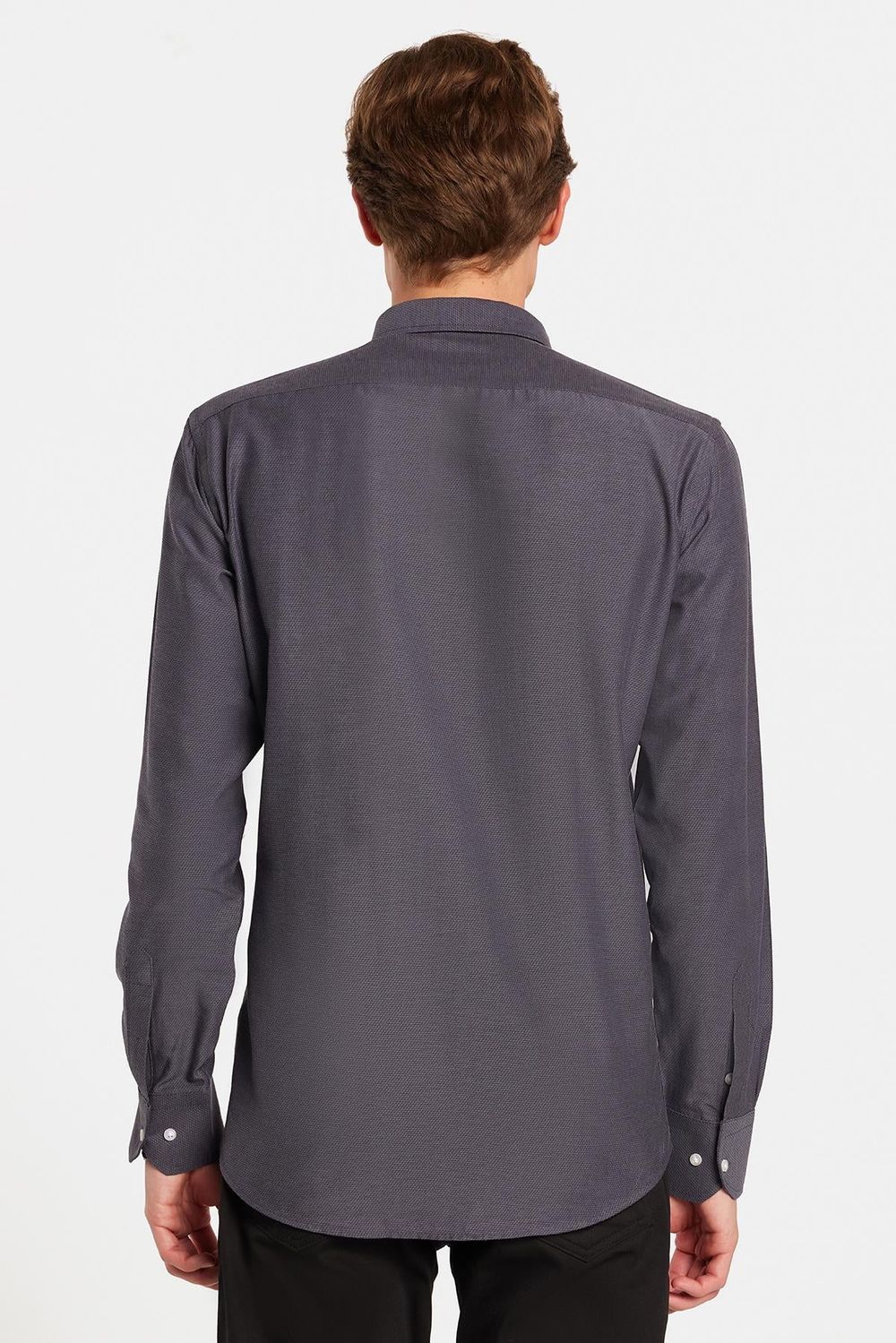 Modern Slim Fit Uzun Kollu Pamuklu Kolay Ütü Armürlü Erkek Füme Gömlek