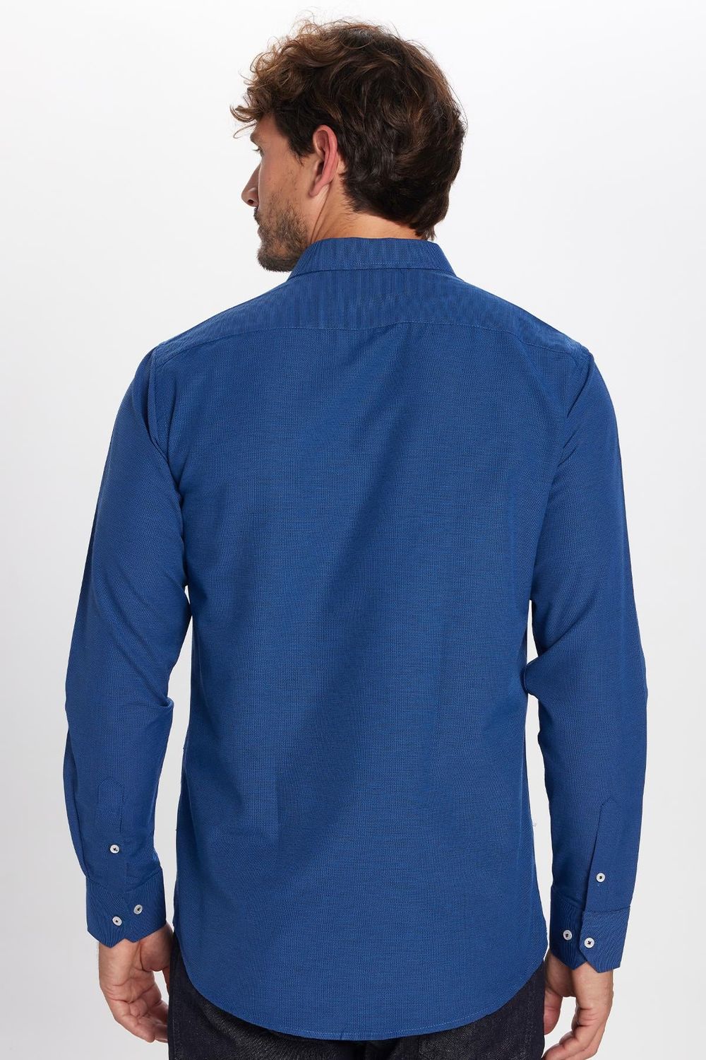 Modern Slim Fit Uzun Kollu Pamuklu Kolay Ütü Armürlü Erkek Sax Mavi Gömlek