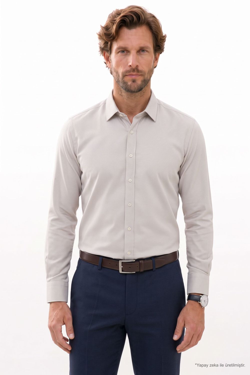 Modern Slim Fit Pamuklu Kolay Ütü Armürlü Erkek Gömlek