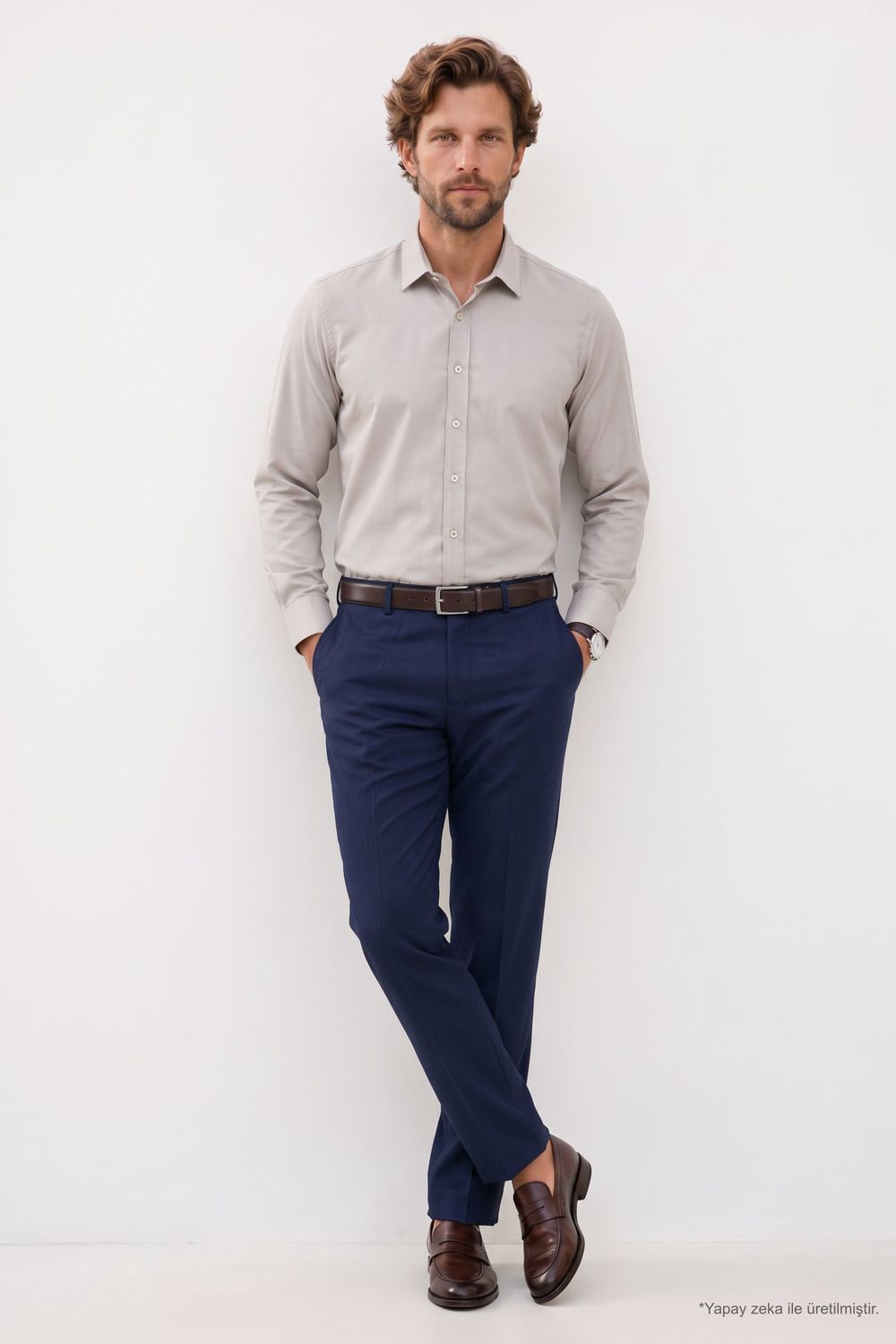 Modern Slim Fit Pamuklu Kolay Ütü Armürlü Erkek Gömlek