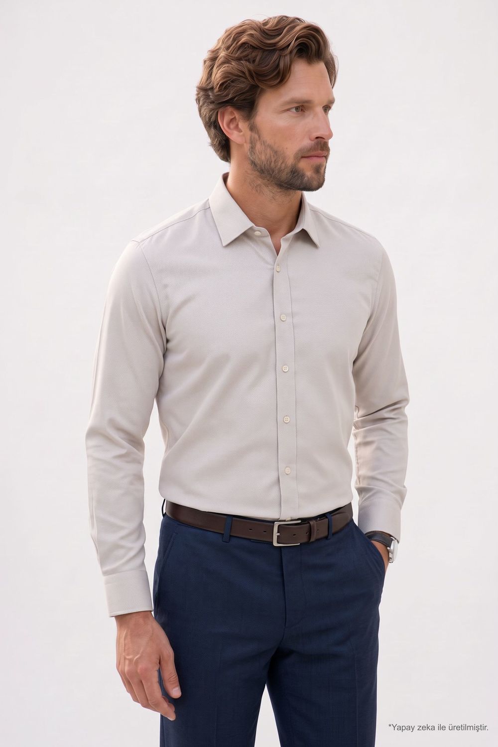 Modern Slim Fit Pamuklu Kolay Ütü Armürlü Erkek Gömlek