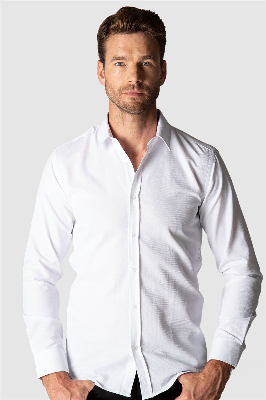 Modern Slim Fit Dar Kesim Armürlü Erkek Gömlek