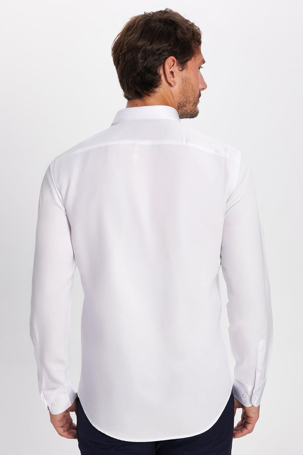 Modern Slim Fit Uzun Kollu Düz Saten Pamuklu Erkek Beyaz Gömlek
