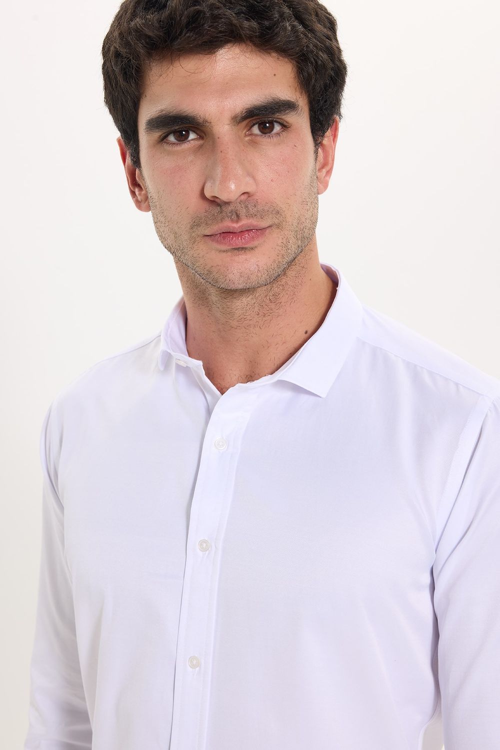 Modern Slim Fit Uzun Kollu Düz Saten Pamuklu Erkek Beyaz Gömlek