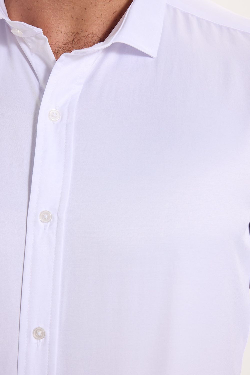 Modern Slim Fit Uzun Kollu Düz Saten Pamuklu Erkek Beyaz Gömlek