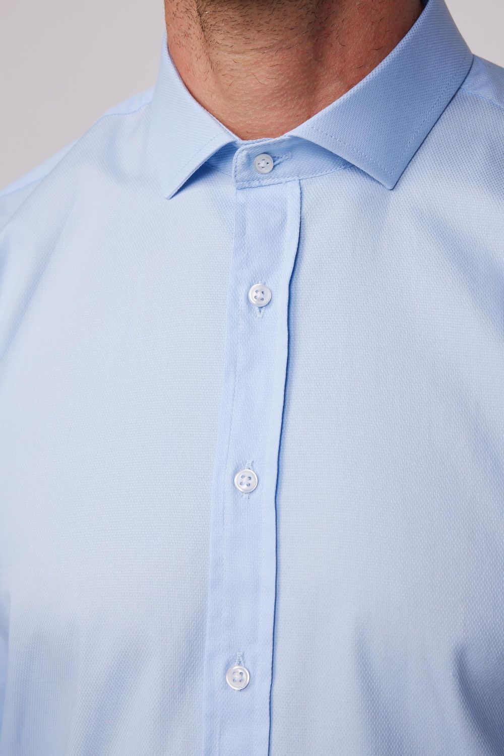 Modern Fit %100 Pamuk Armürlü Premium Mavi Erkek Gömlek