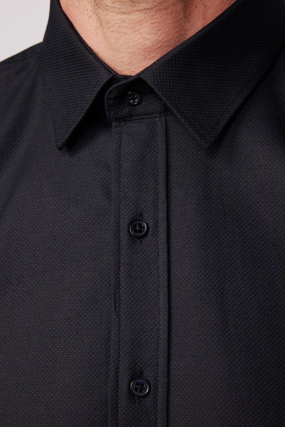 Modern Fit %100 Pamuk Armürlü Premium Erkek Siyah Gömlek