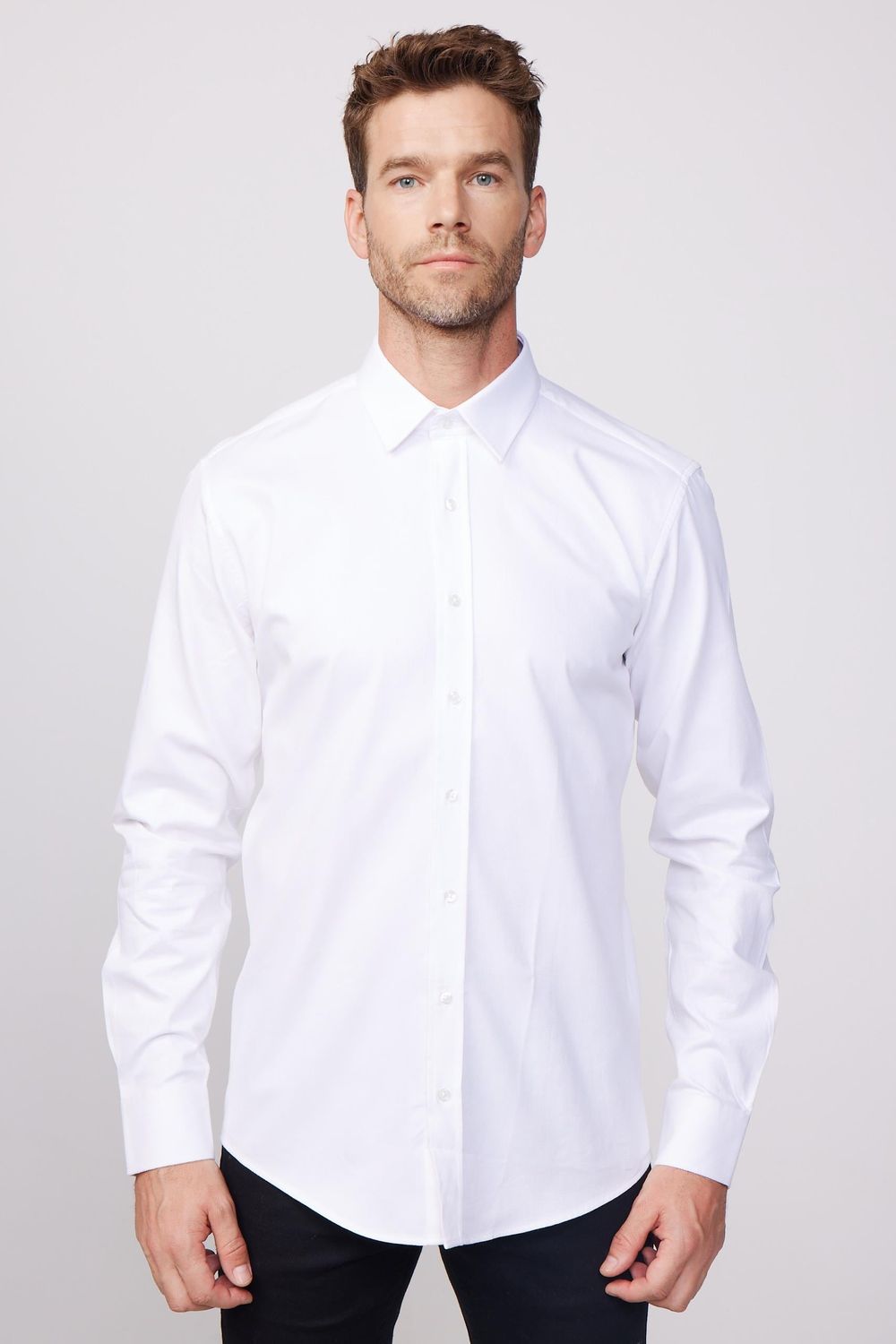 Modern Fit %100 Pamuk Armürlü Premium Erkek Beyaz Gömlek