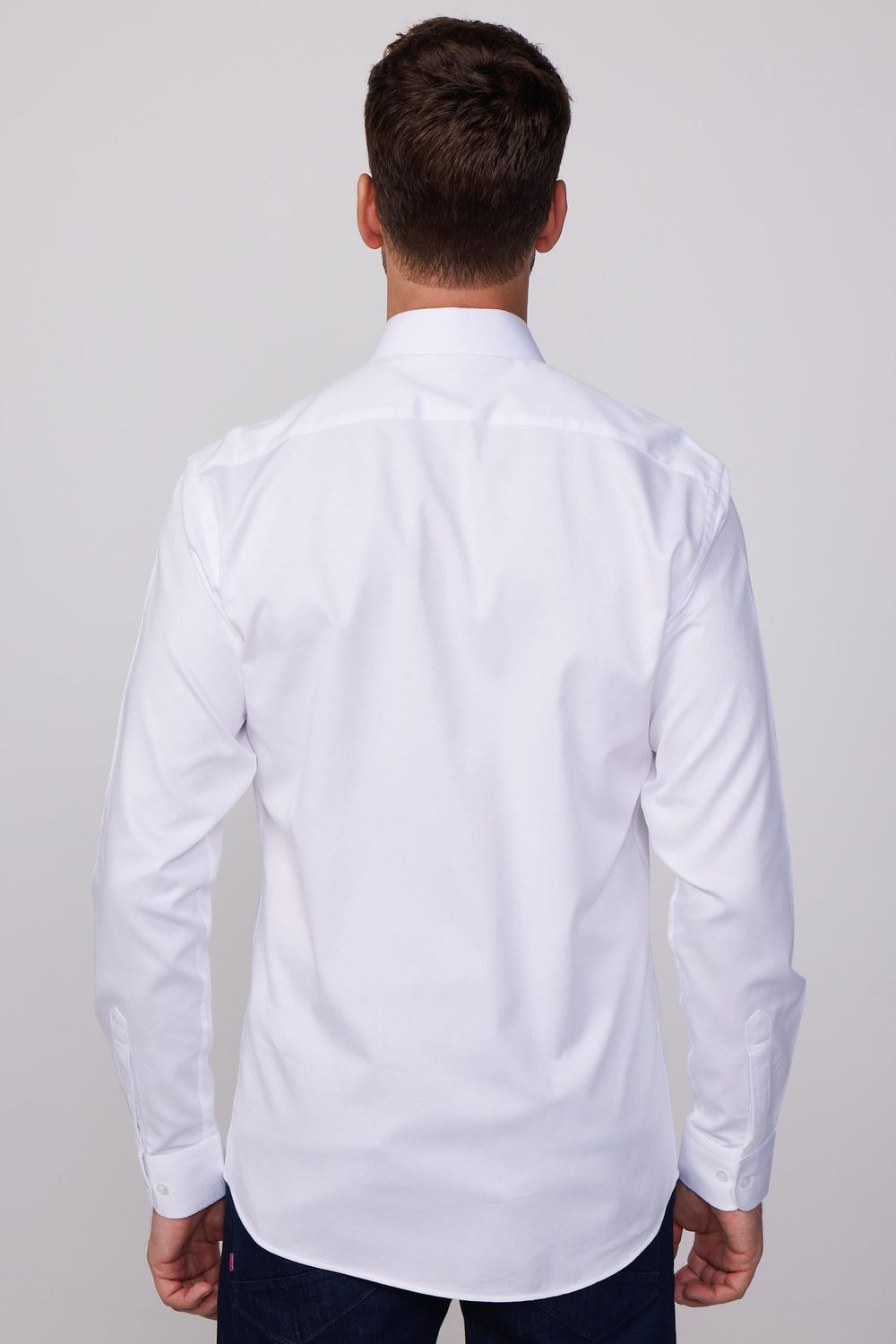 Modern Fit %100 Pamuk Armürlü Premium Beyaz Erkek Gömlek