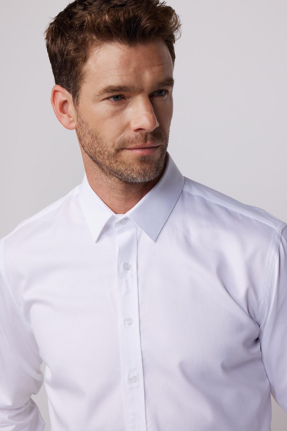 Modern Fit %100 Pamuk Armürlü Premium Beyaz Erkek Gömlek