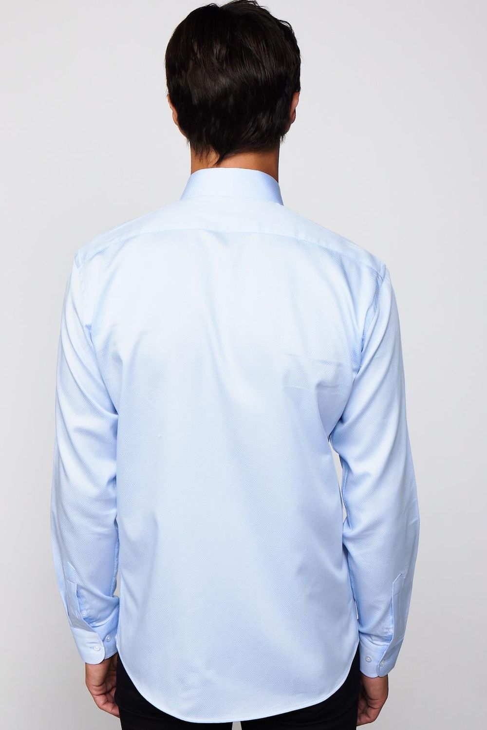 Modern Fit %100 Pamuk Armürlü Premium Mavi  Erkek Gömlek