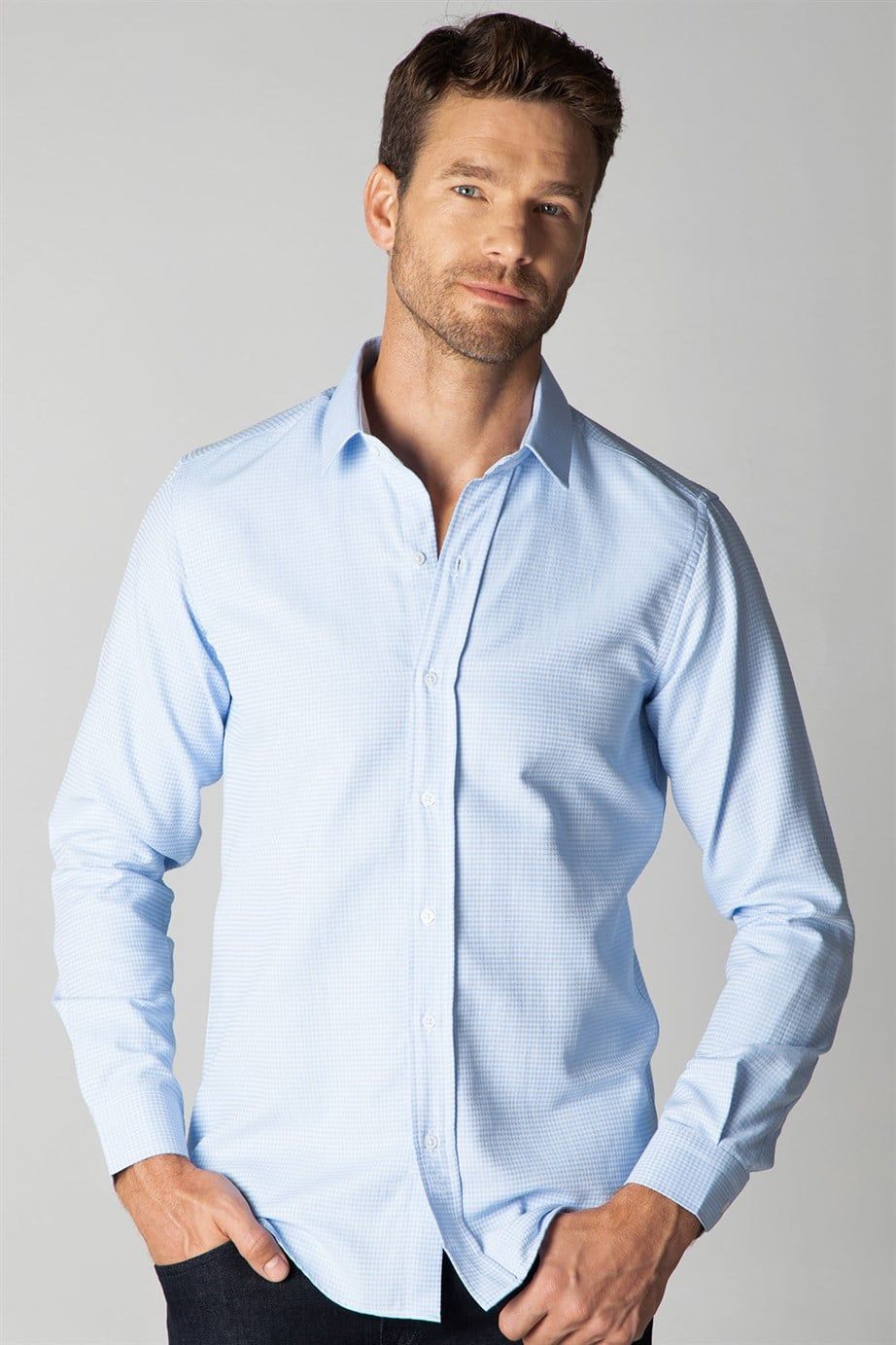 Modern Slim Fit Dar Kesim Armürlü Erkek Gömlek