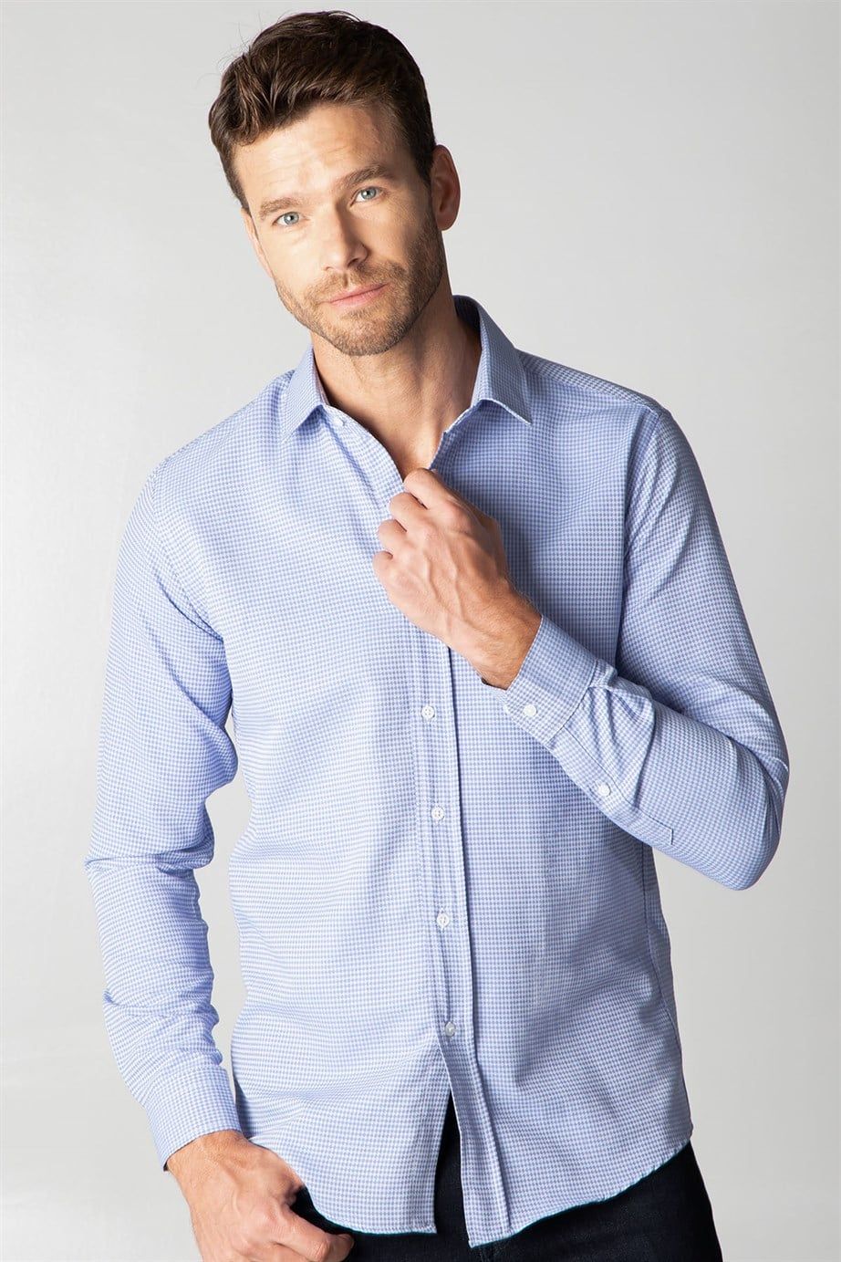 Modern Slim Fit Dar Kesim Armürlü Erkek Gömlek